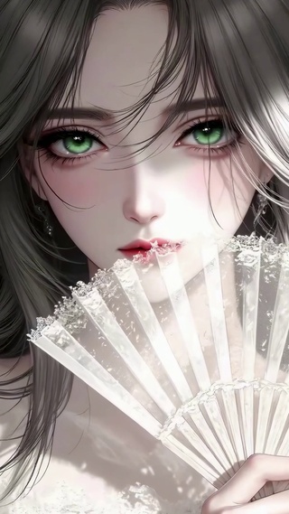 优雅时刻薄纱折扇美少女