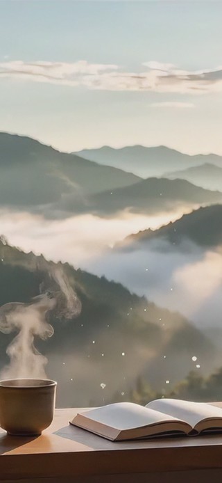 侘寂风飘窗晨雾山景