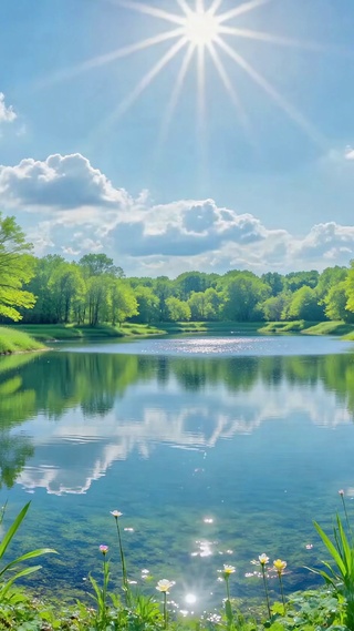 晴日森林河流治愈自然风景