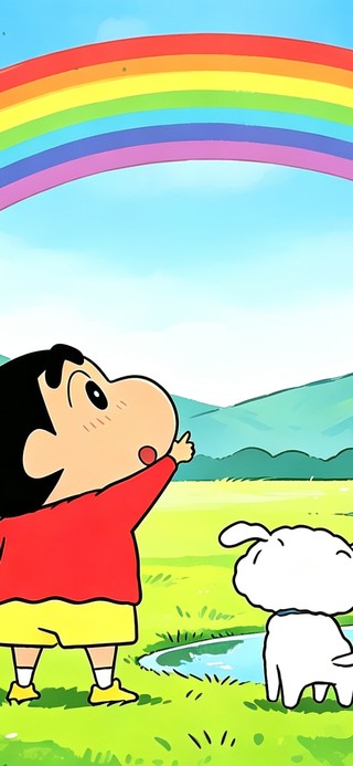 蜡笔小新雨后彩虹山间气息