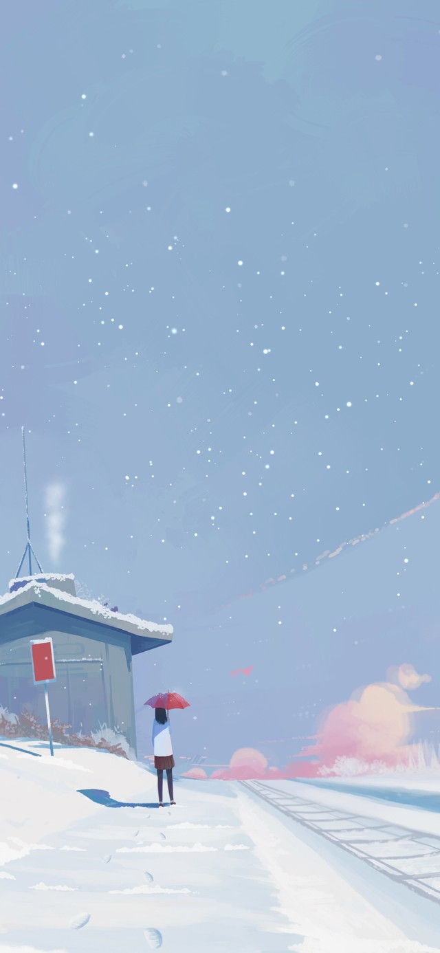 雪天等待的少女