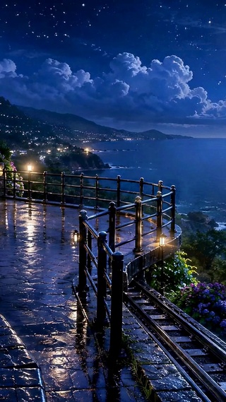 月夜海景花园