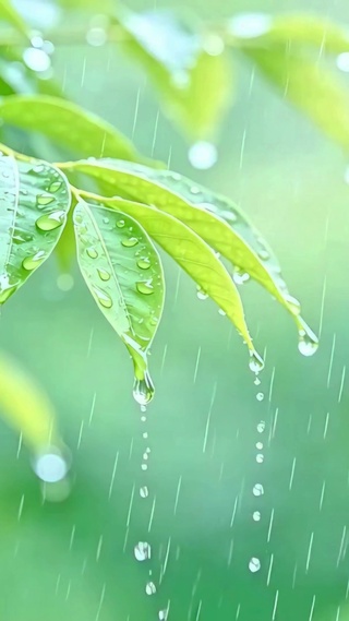 护眼绿叶小雨4K