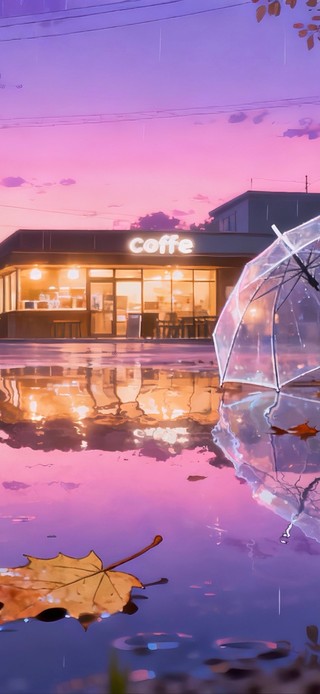 秋日傍晚雨中街景