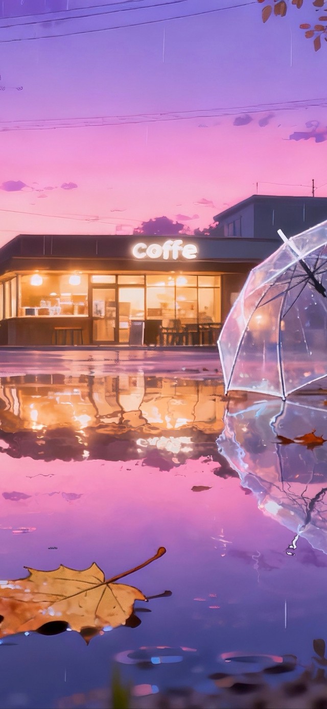 秋日傍晚雨中街景