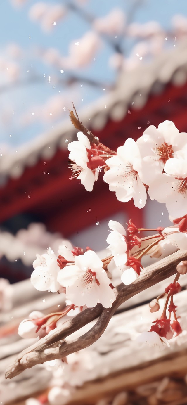 中式建筑前 唯美樱花