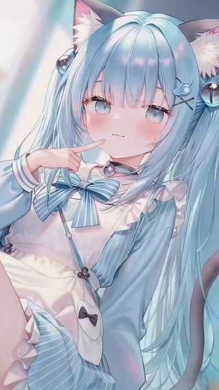 清甜蓝发猫耳二次元少女