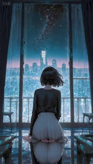 仰望星空的少女