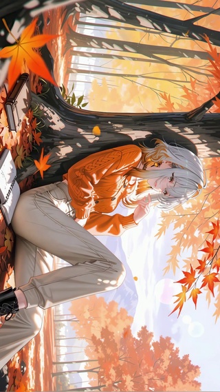 秋日枫林少女嘉贝莉娜