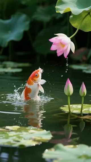 《锦鲤戏荷，好运莲莲》