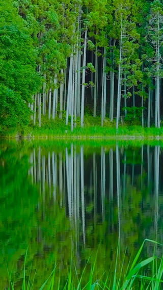 夏日护眼绿林湖面