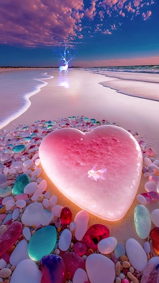 浪漫心形海滩石