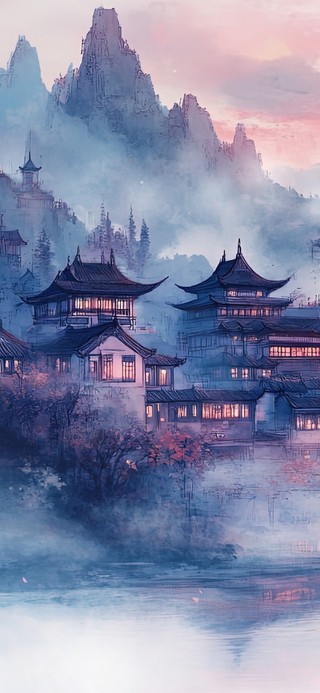 烟雾缭绕仙气古镇