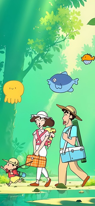 森林游玩的小新一家