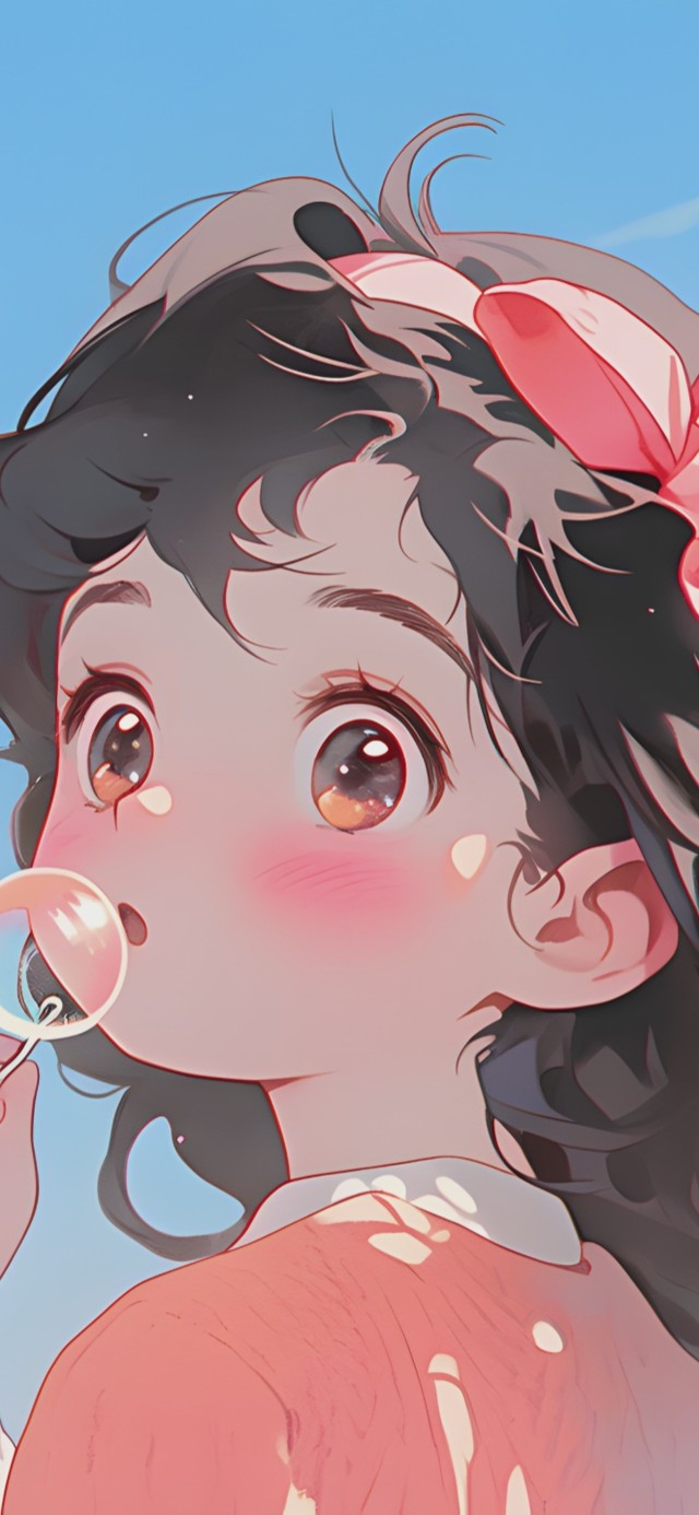 吹泡泡的小女孩