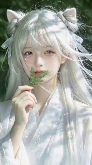 林间白发猫耳古风美少女