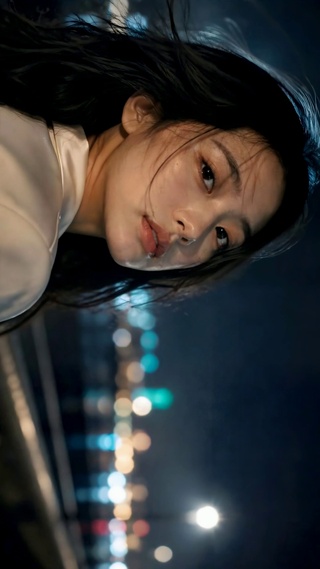 夜景江边清纯氛围感美女