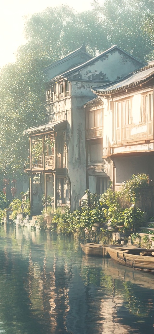 静谧朦胧水乡建筑