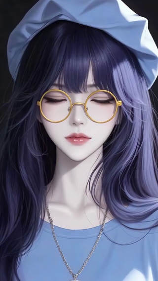 气质蓝发眼镜美女