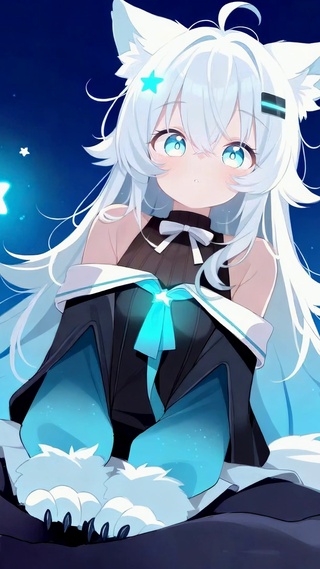星空下的白发狐耳美少女