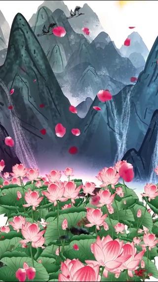 中国风荷塘仙鹤4K