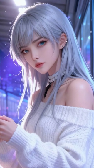 雪夜地铁站银发美少女
