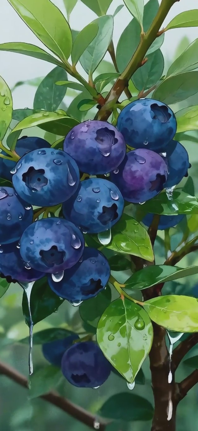 雨中清新蓝莓