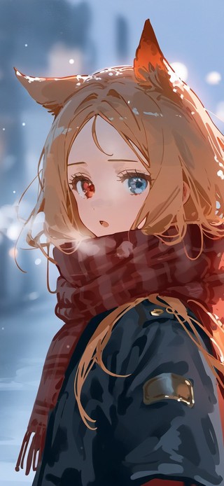 夜晚街道雪景女孩