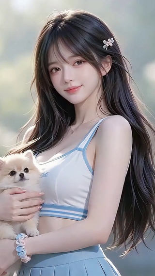 抱萌宠的少女