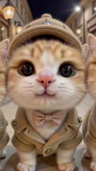 三只可爱英伦风街景小猫