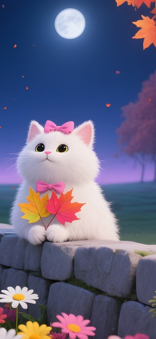 唯美秋天树林猫咪