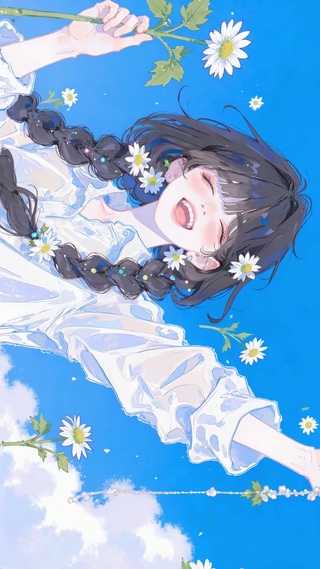 蓝天下可爱女孩