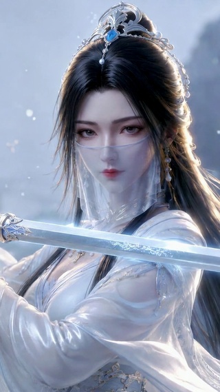 雪中古风持剑清冷美人