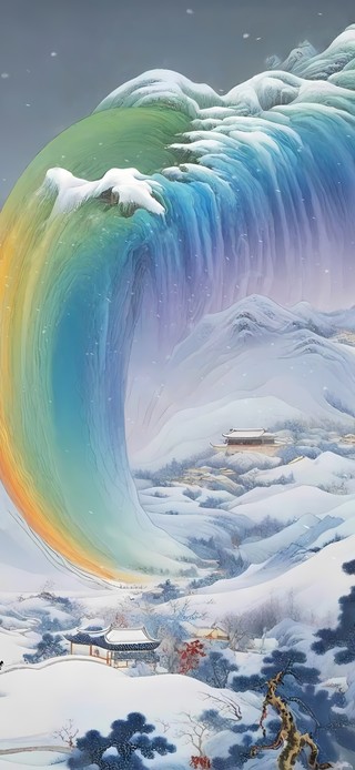 昆仑彩虹雪山瀑布