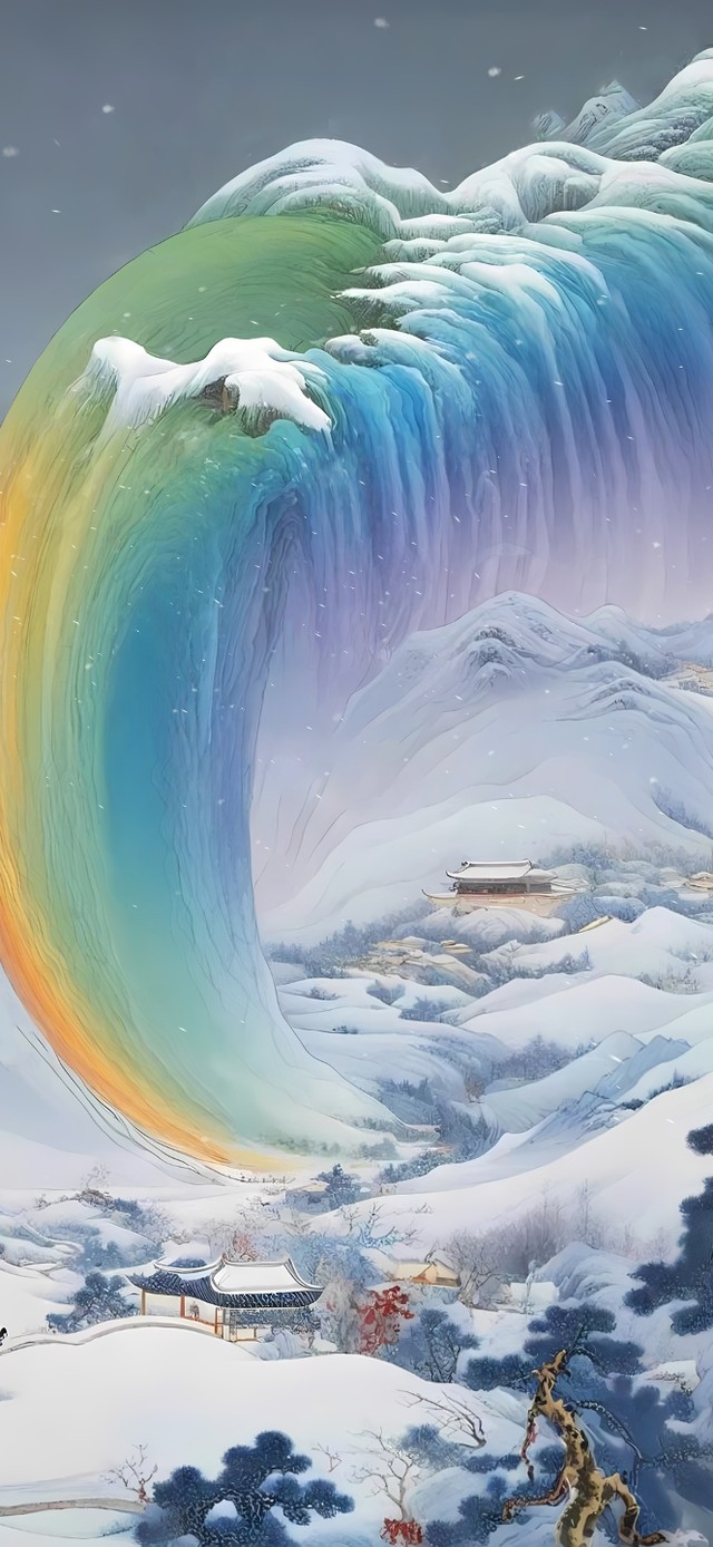 昆仑彩虹雪山瀑布