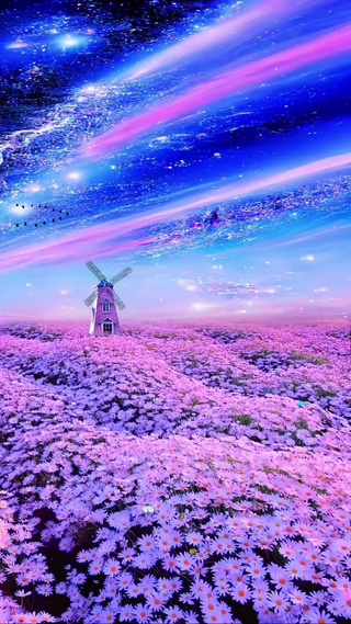 极光下浪漫的花海