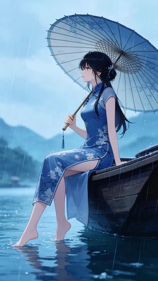 海边撑伞美女