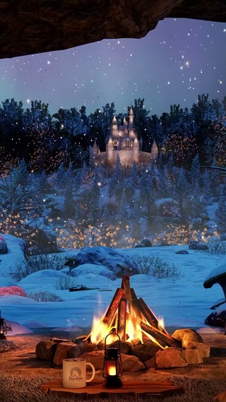 冬季森林露营篝火