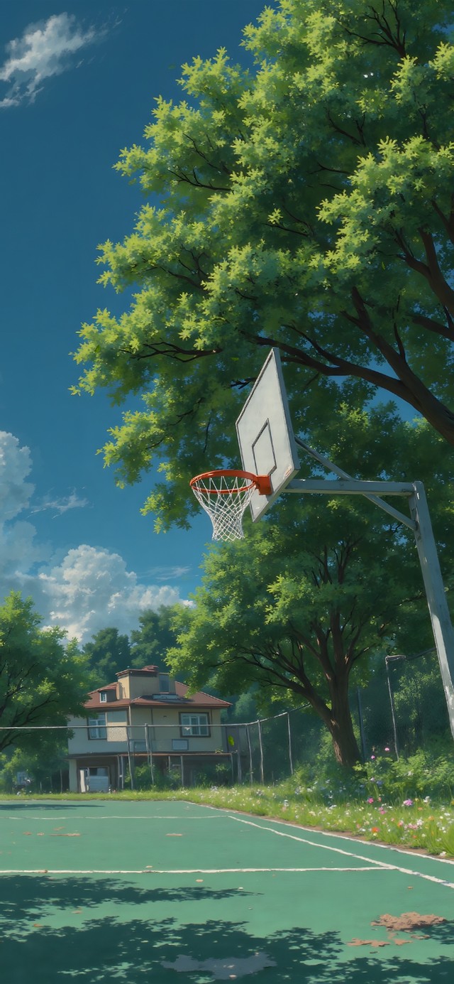 夏日炎炎校园篮球场