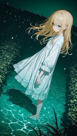 夜晚河边少女