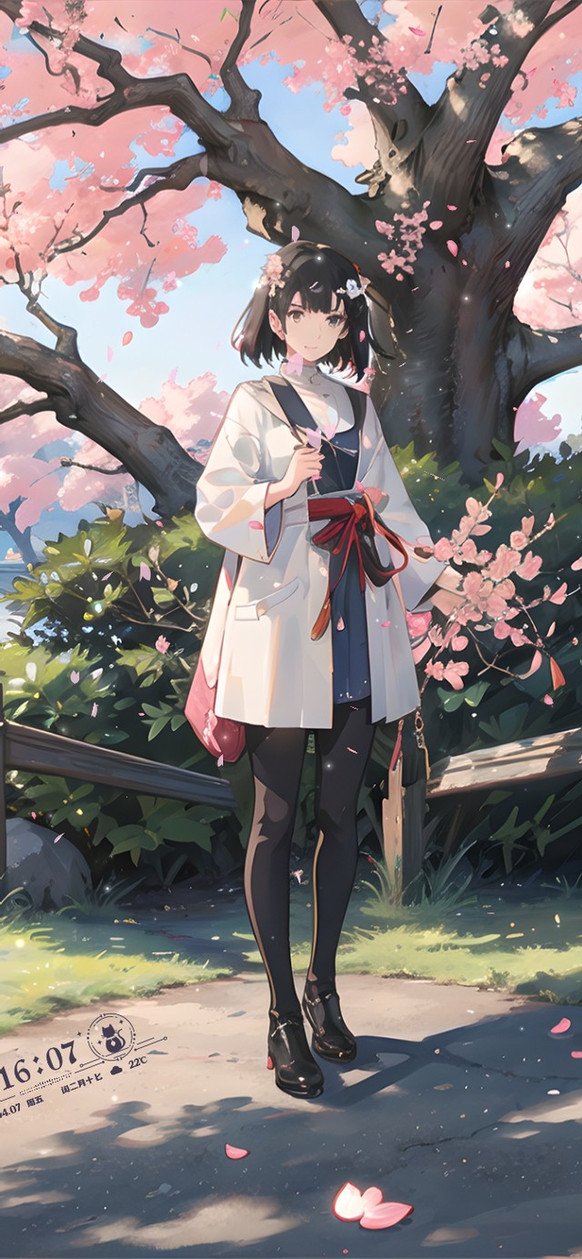 AI-湖边樱花少女