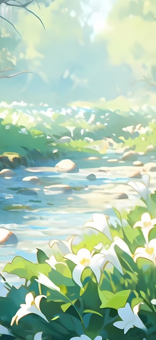 溪水边百合花