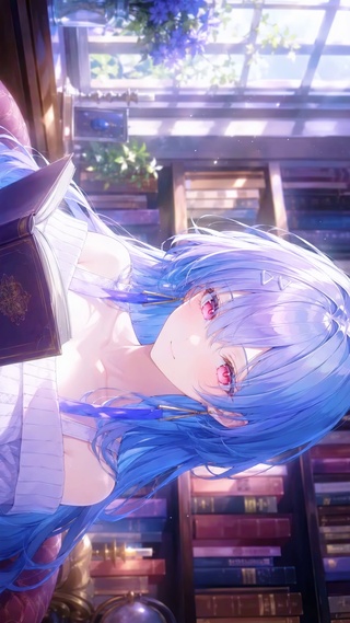 窗边读书的紫发二次元美少女