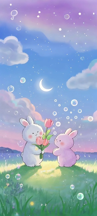 月夜花递，萌兔传情