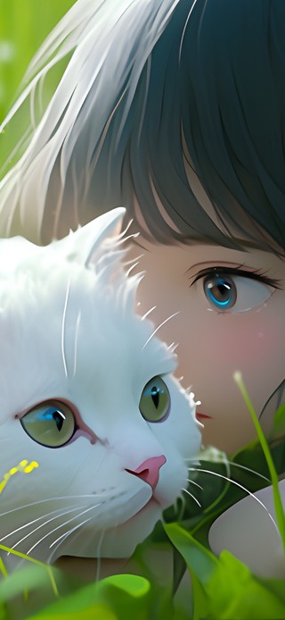 可爱的女孩和猫