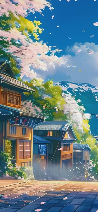 蓝天白云树木海景