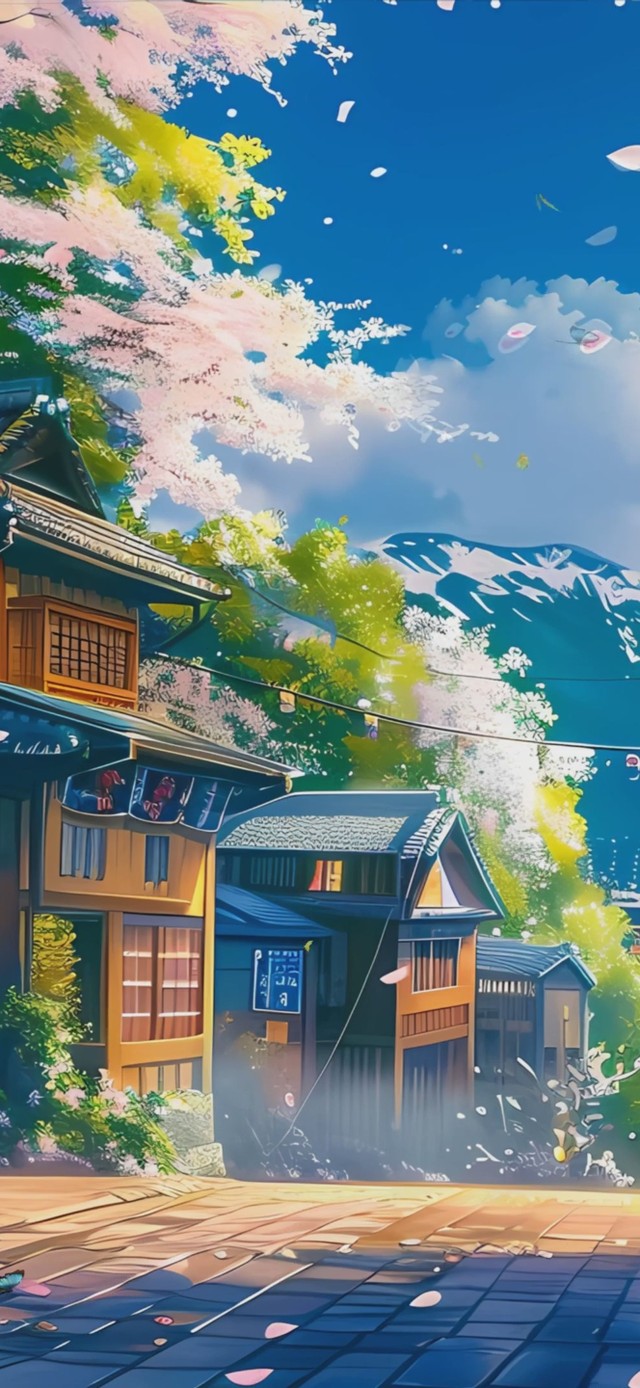 蓝天白云树木海景