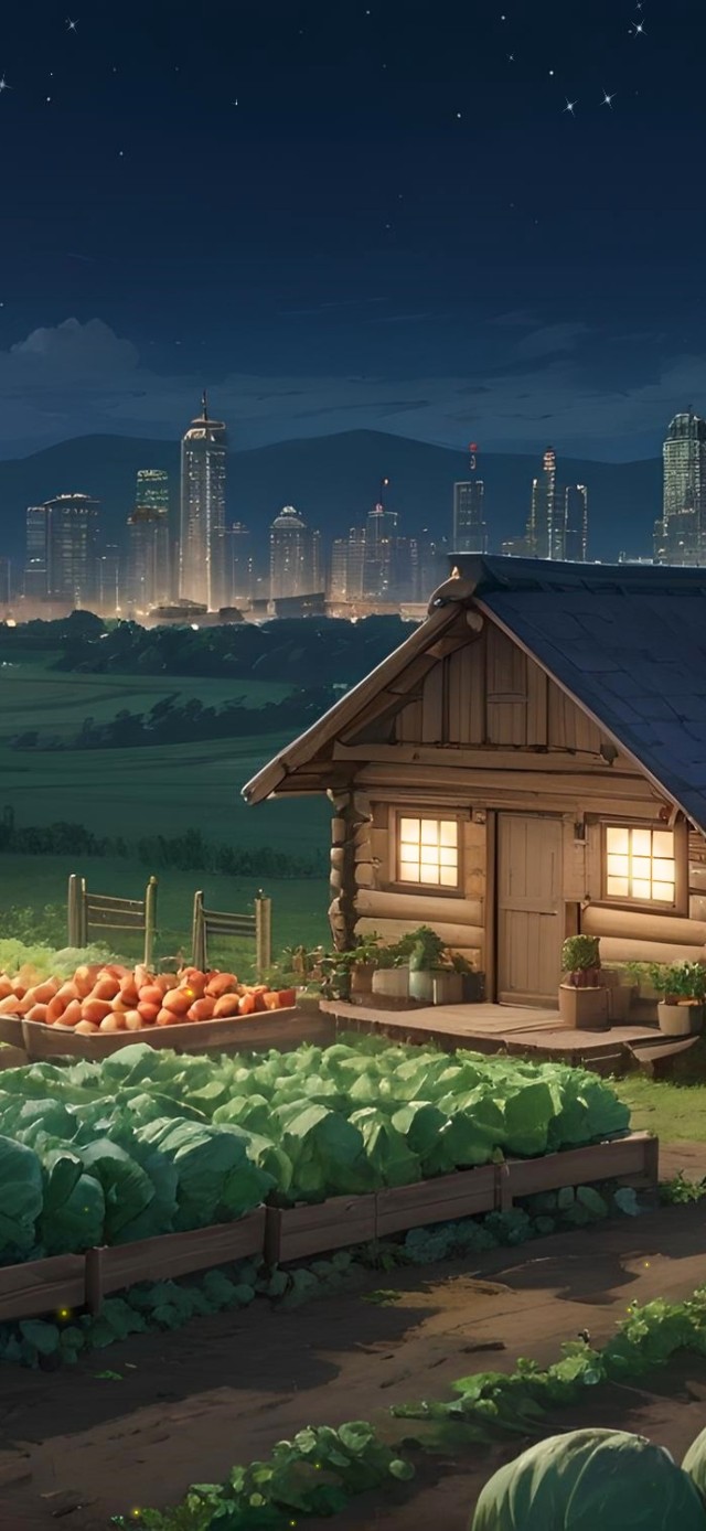 夜晚城市郊外的农田小屋(风景手机动态壁纸) - 风景手机壁纸下载 - 元气壁纸