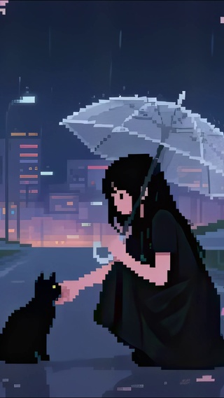 像素雨天女孩
