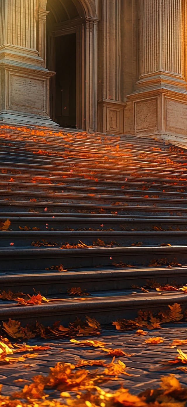 秋日红叶宫殿台阶